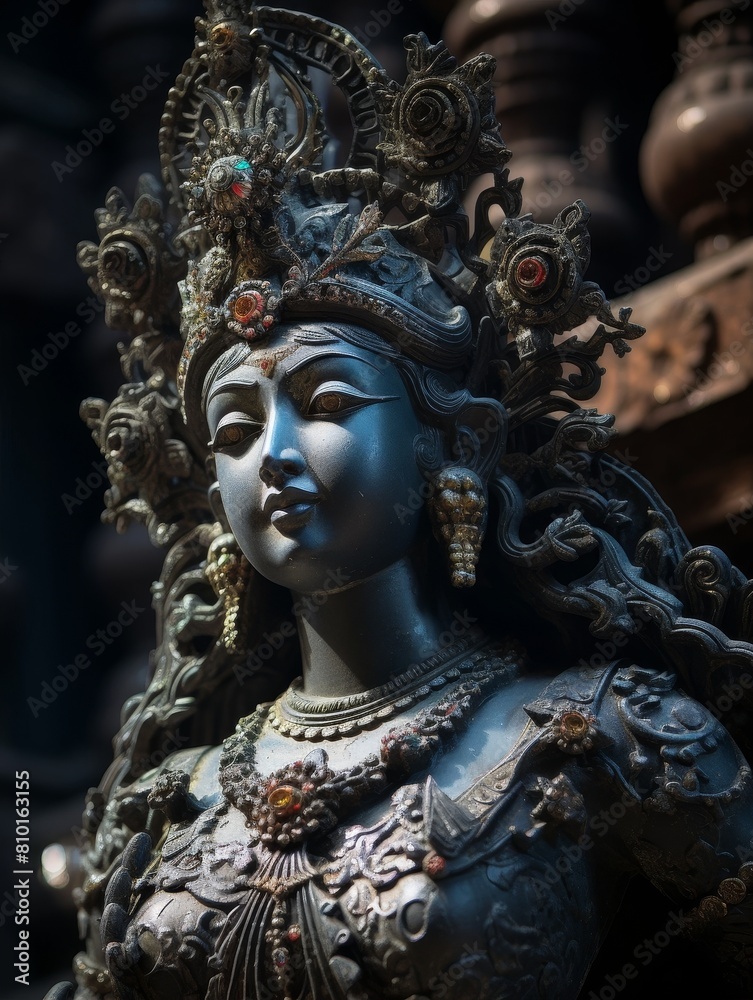 Ornate buddhist deity statue with intricate details