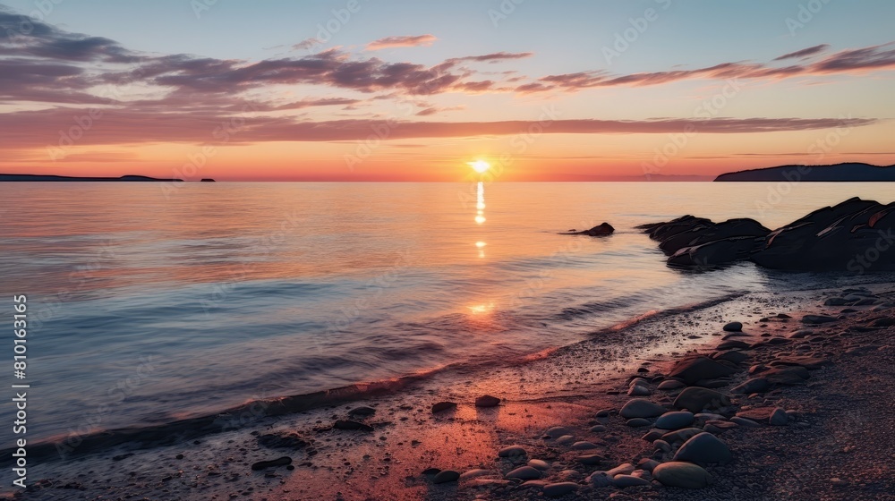 Stunning sunset over a serene coastal landscape Stunning sunset over a serene coastal landscape