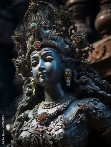 Ornate buddhist deity statue with intricate details © Balaraw