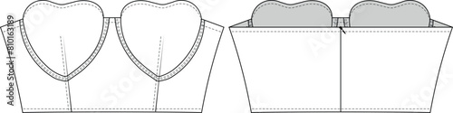 strapless sleeveless heart neck fit zippered crop cropped denim jean blouse bustier top template technical drawing flat sketch cad mockup fashion woman design style model

