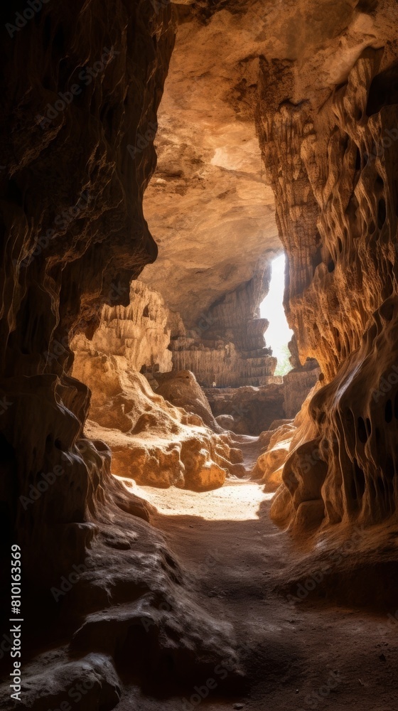 Dramatic cave interior with natural rock formations