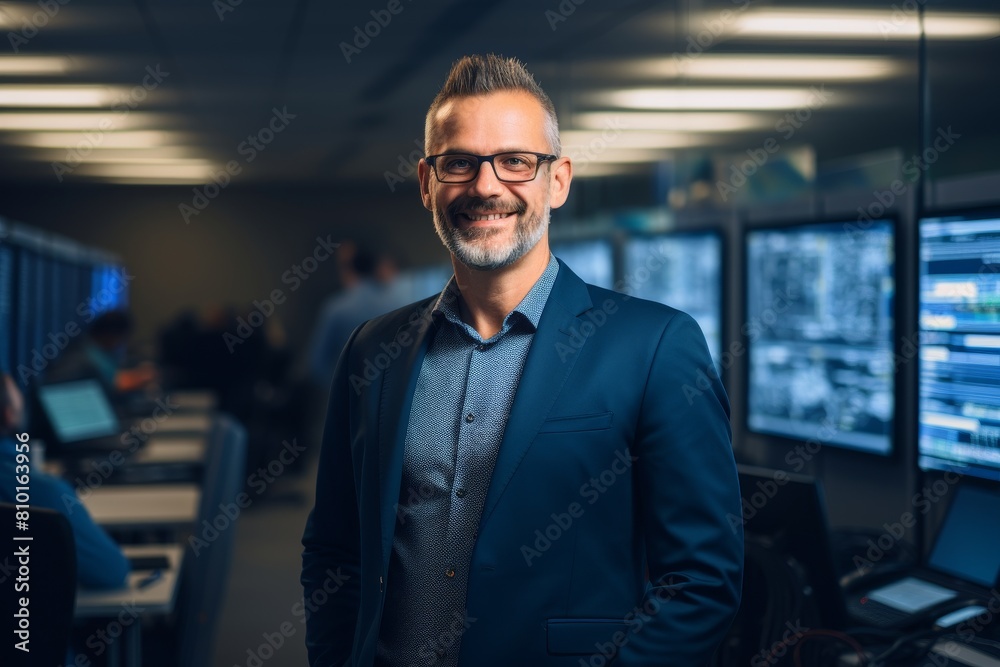 Smiling businessman in office environment Smiling businessman in office environment