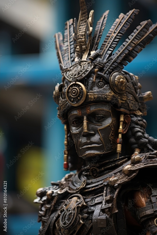 Intricate Mayan-inspired warrior statue