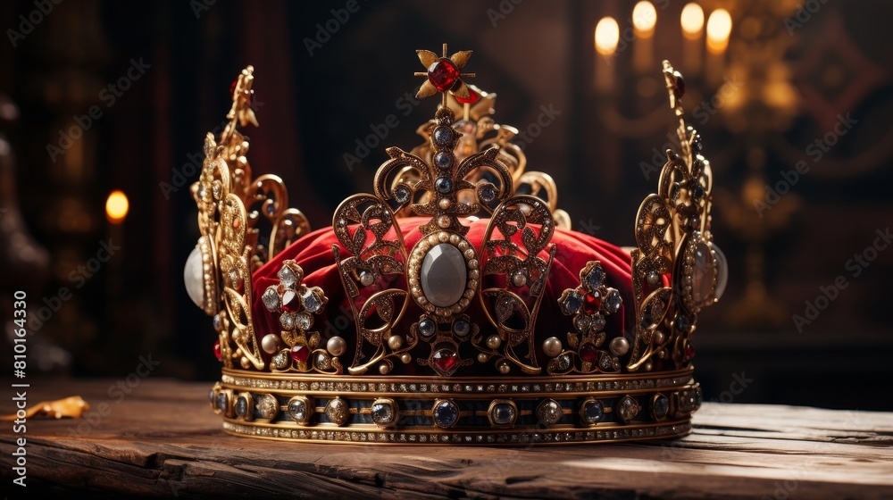 Ornate royal crown with jewels and pearls