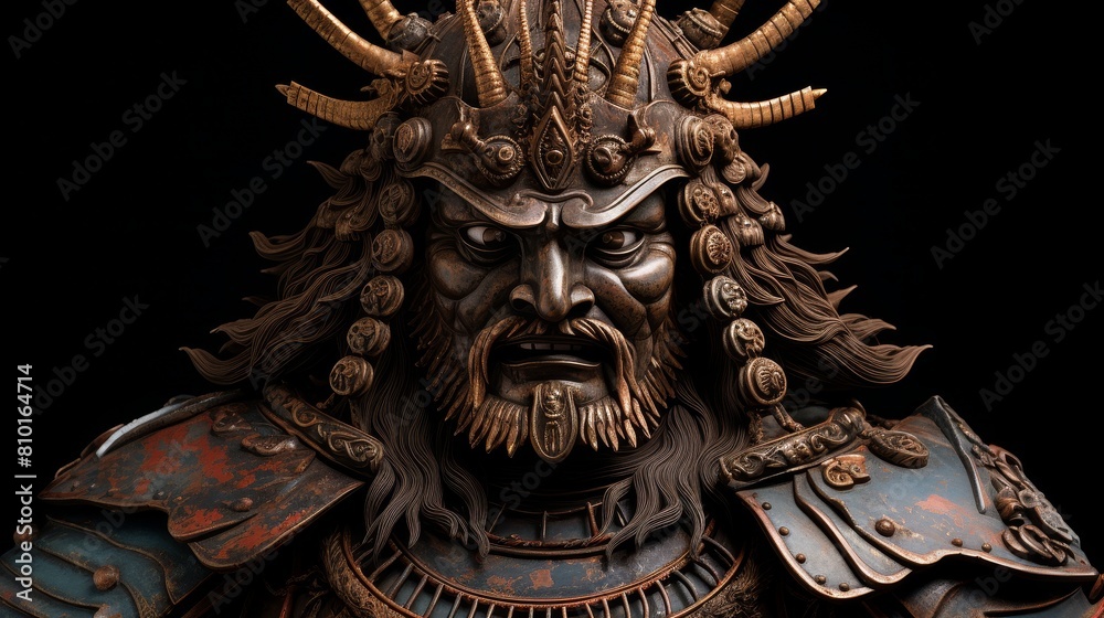 Intricate demonic mask with horns and ornate details Intricate demonic mask with horns and ornate details