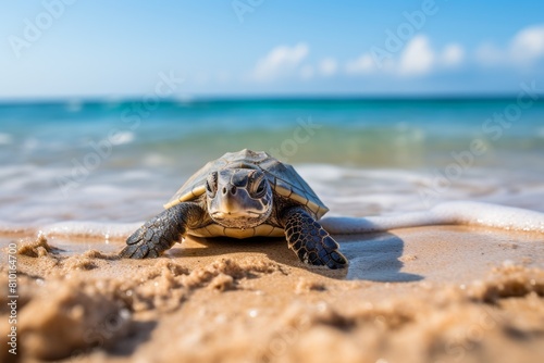 close-up of a turtle on a sandy beach