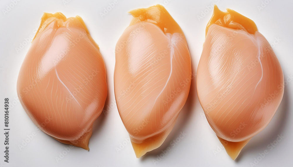 Raw chicken fillets on white background, Chicken breast meat isolated with clipping path Raw chicken fillets on white background, Chicken breast meat isolated with clipping path