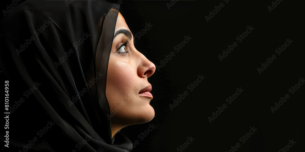 Biblical close up portrait of young woman in a veil headscarf praying, copy space. Biblical close up portrait of young woman in a veil headscarf praying, copy space.