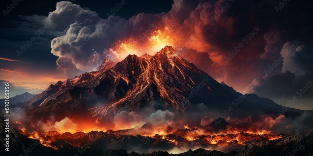 Dramatic volcanic eruption in the mountains