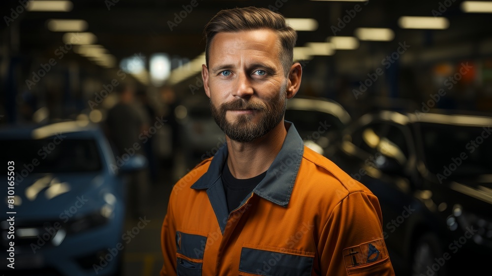 Confident mechanic in orange workwear Confident mechanic in orange workwear