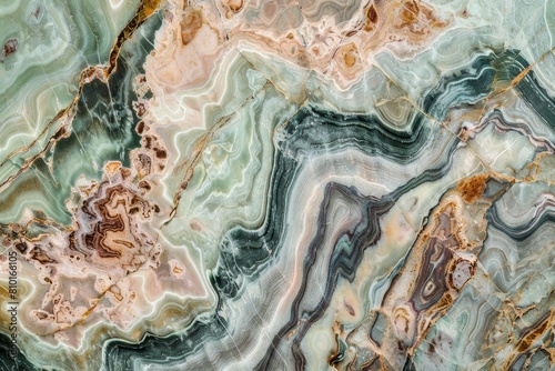 Close-up image showcasing the intricate details of an elegant multi-colored marble texture with natural patterns, ideal for luxurious background or high-end design elements