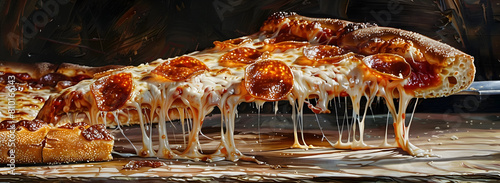 Irresistible Lifted Slice of Supreme Delight ,Pepperoni Pizza Lifted by Spatula with Precision