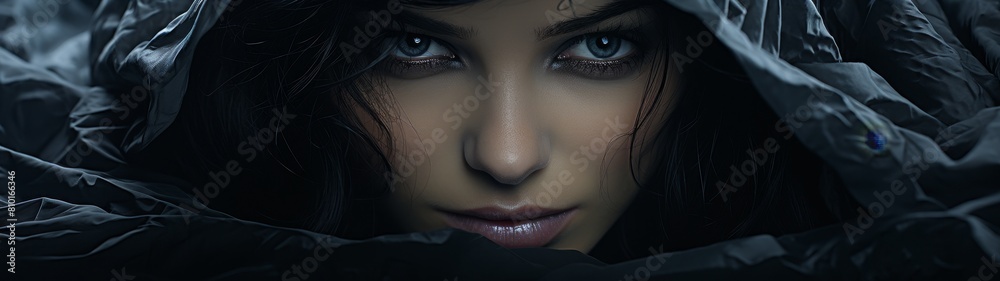 Fototapeta premium Mysterious woman with dark eyes and hood