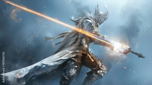 Fiery Sword Warrior in Epic Battle Stance photo