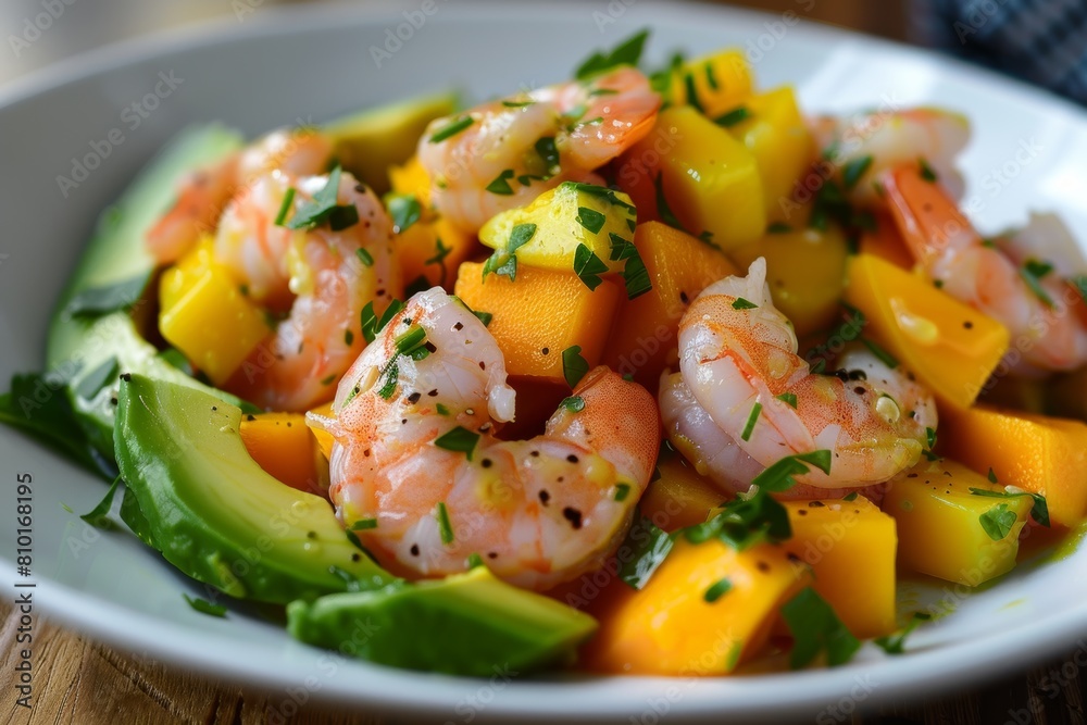 White Bowl Filled With Shrimp and Mango Salad White Bowl Filled With Shrimp and Mango Salad