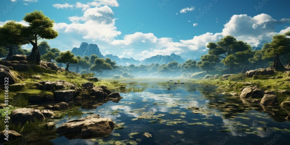 Serene mountain landscape with a tranquil lake
