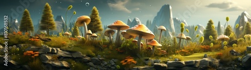 Enchanted mushroom forest landscape