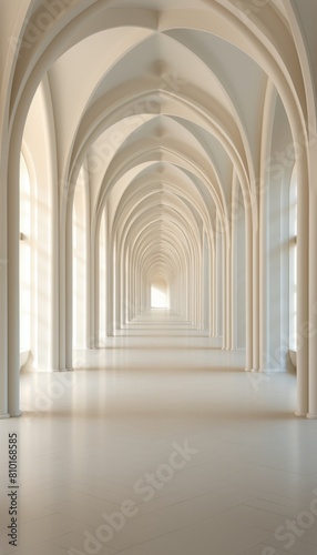Empty Hallway With Columns and Arches
