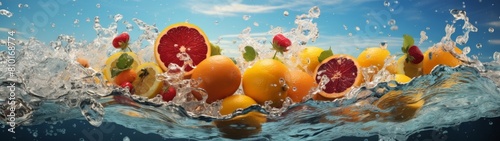 Refreshing citrus fruits splashing in water