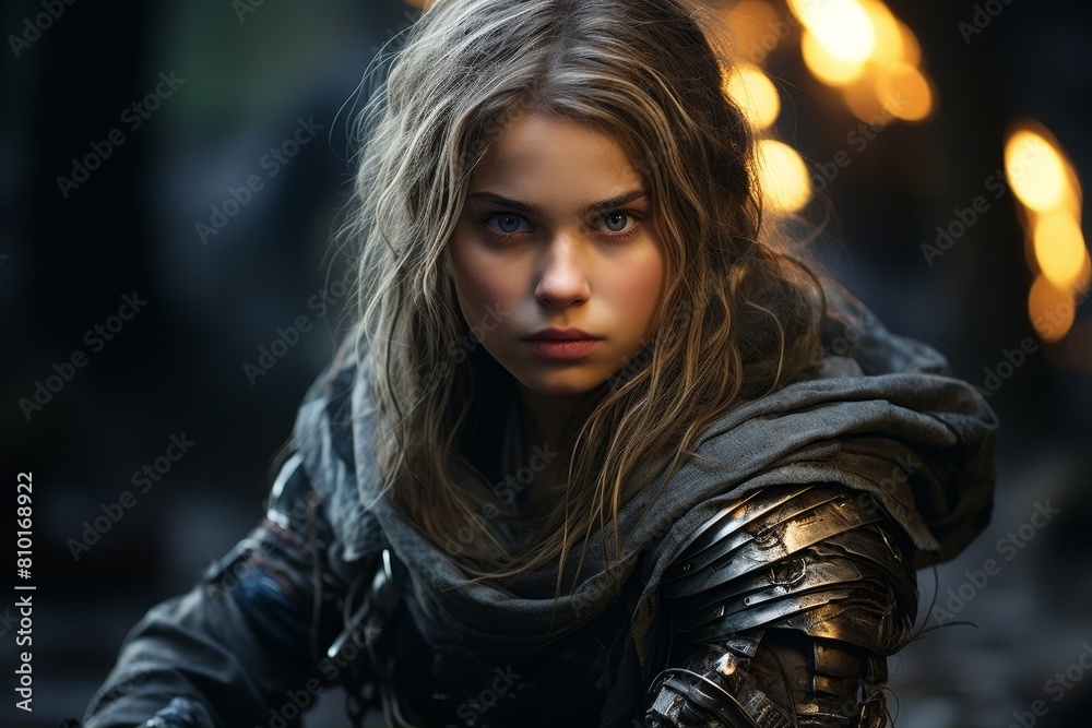 Fierce warrior woman with intense expression Fierce warrior woman with intense expression