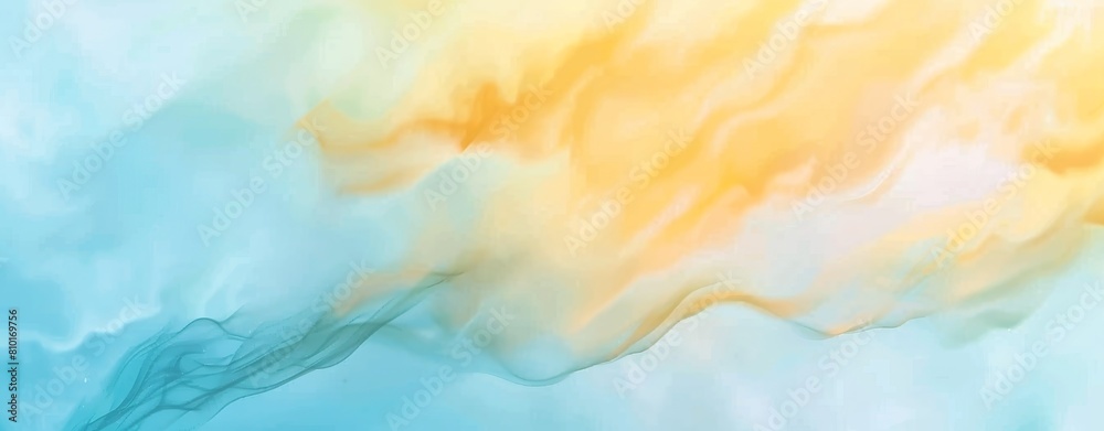 Expansive abstract watercolor background blending aqua blues with vibrant yellows, creating a serene yet dynamic visual suitable for creative designs and backdrops