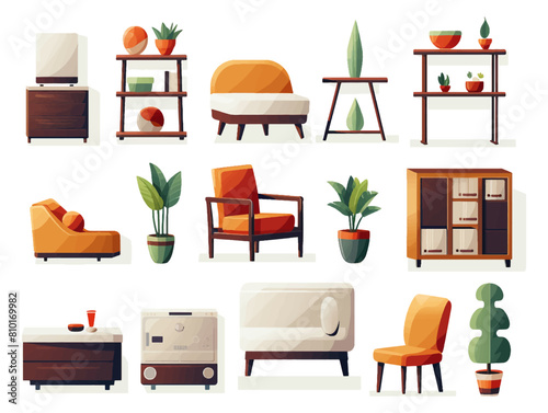 Set bundle of modern colorful home decoration for living room furniture illustration