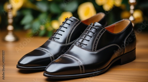 Black Shoes on Wooden Table