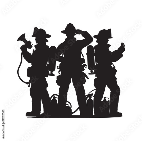 Firefighters group pose silhouette vector  illustration 