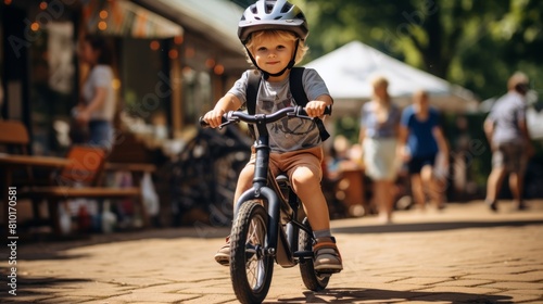 Little Boy Riding Bike Down Street