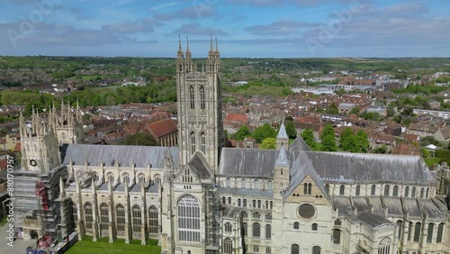 The drone aerial footage of  Canterbury Cathedral. Canterbury Cathedral is the cathedral of the archbishop of Canterbury, the leader of the Church of England. photo