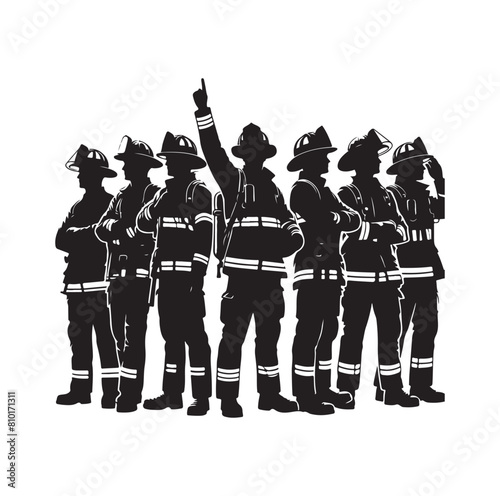 Firefighters group pose silhouette vector 
illustration 