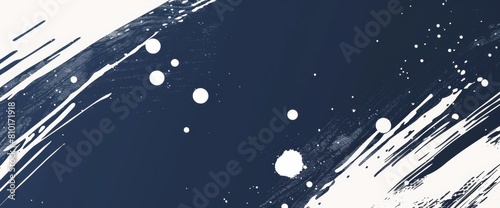 White brush strokes on a navy blue background design using dots and lines in a minimalistic, flat illustration style Generative AI