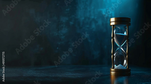 Hourglass on dark color background. Time management co