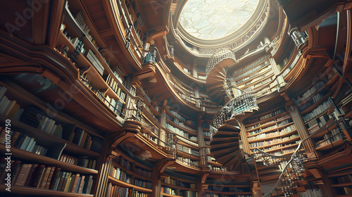 A vast library with infinite shelves, where the books float and rearrange themselves. photo