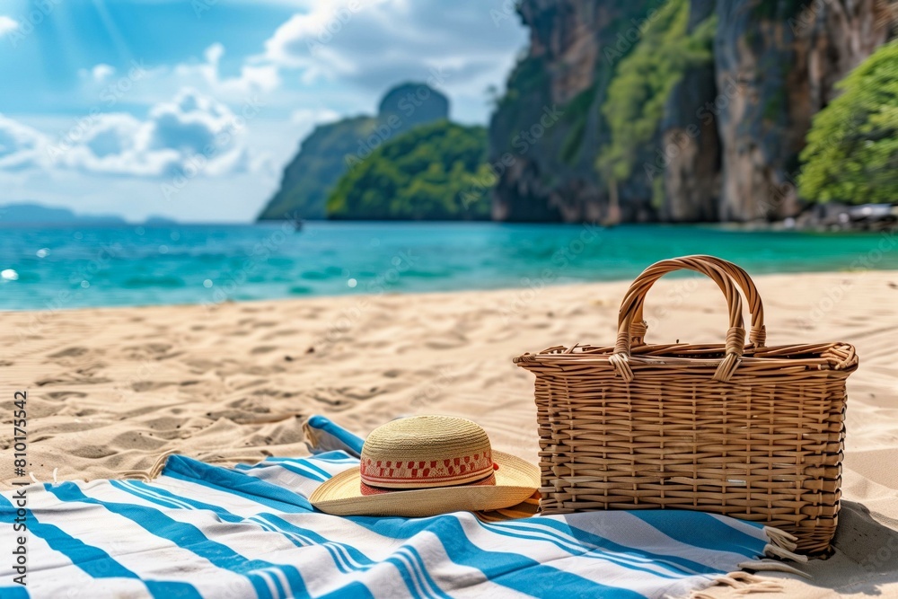 Obraz premium Summer picnic on beach at tropical paradise