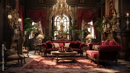 Craft a Victorian-inspired living room with rich, velvet upholstery and intricate detailing