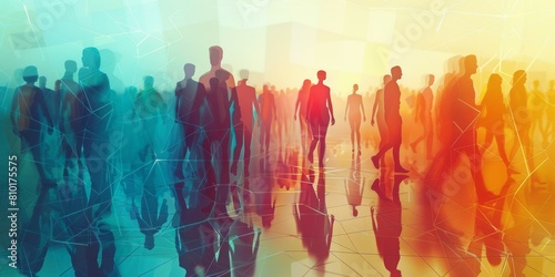Silhouettes of business people on abstract background. Teamwork concept.