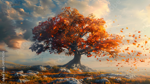 An ancient tree whose leaves change color with the emotions of those who touch it.