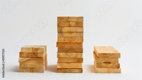 A stack of wooden blocks on a white background.