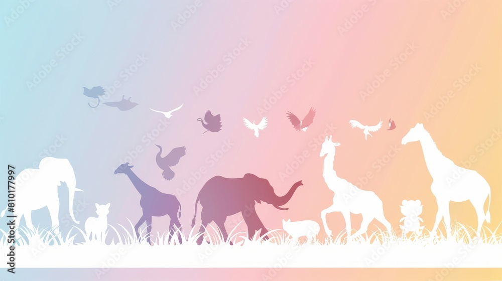 A colorful poster of animals walking in a field A colorful poster of animals walking in a field