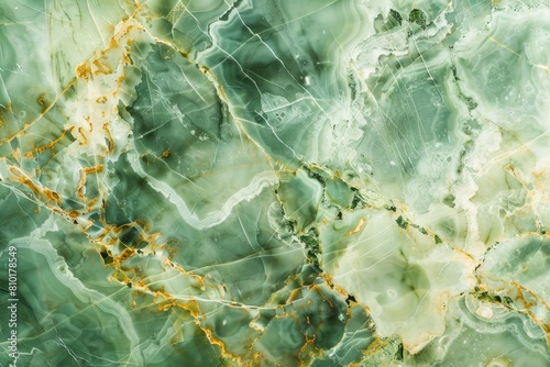 High-quality image showcasing the intricate patterns of green marble with golden veins, perfect for elegant background or luxury design purposes, exuding natural beauty and sophistication