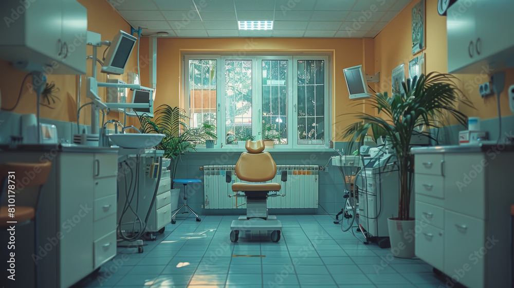 Fototapeta premium healthcare concept depicted in photograph of clinic room with comfortable chairs and medical equipment