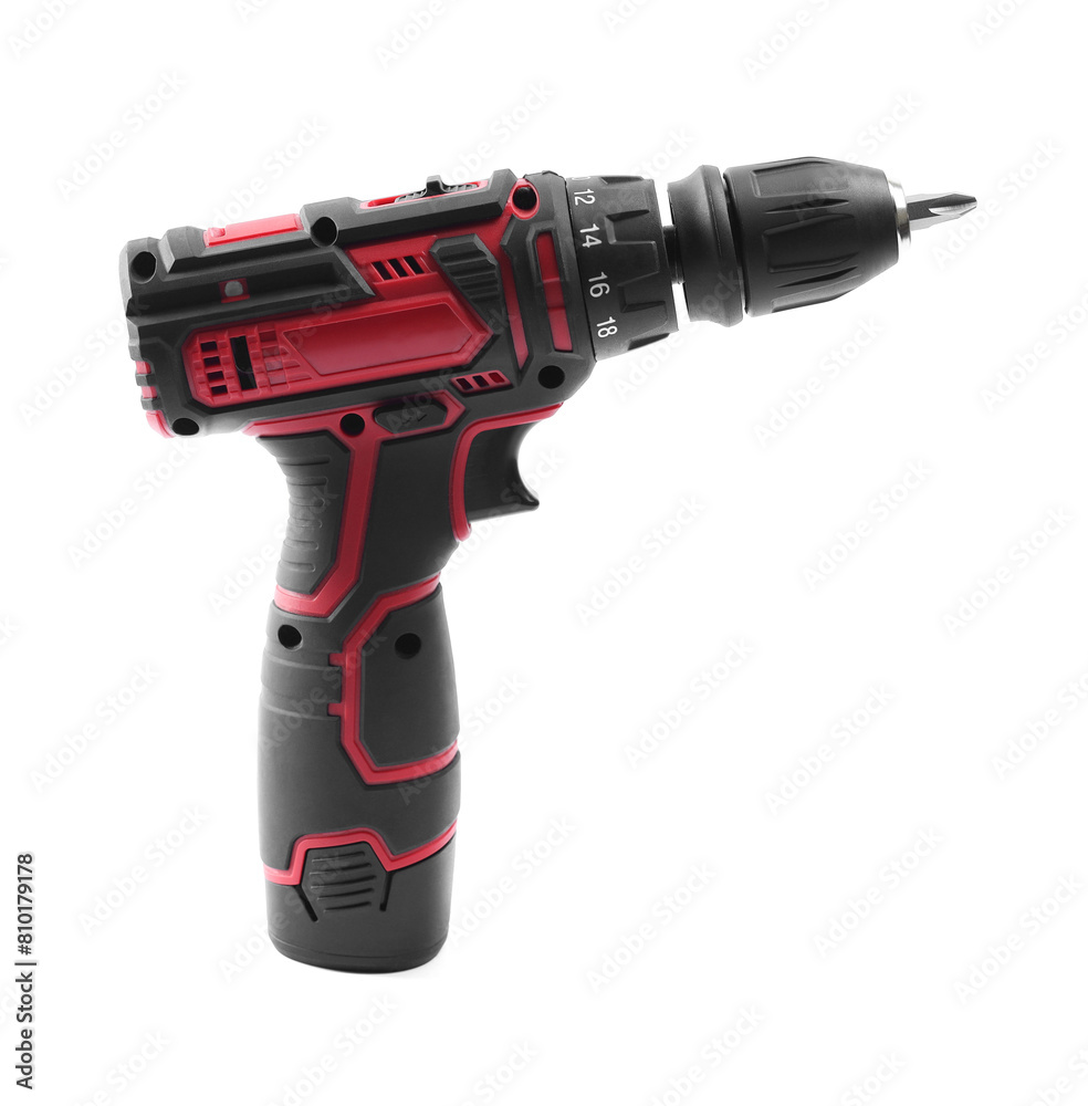 Modern cordless electric screwdriver isolated on white