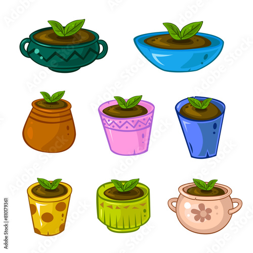 Vector ser with cute cartoon flowerpots
