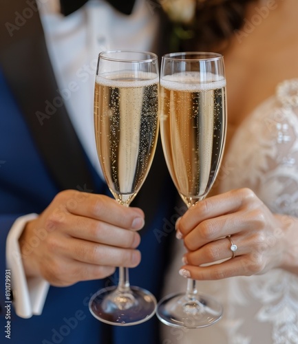 Bride and Groom Holding Champagne Flutes