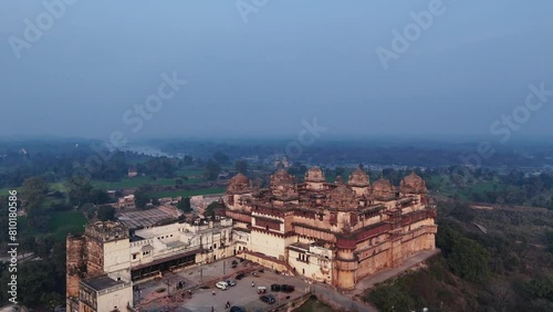 Drone shot  Jahangir Mahal Inside Orchha Fort Complex, Orchha, Madhya Pradesh, India  photo