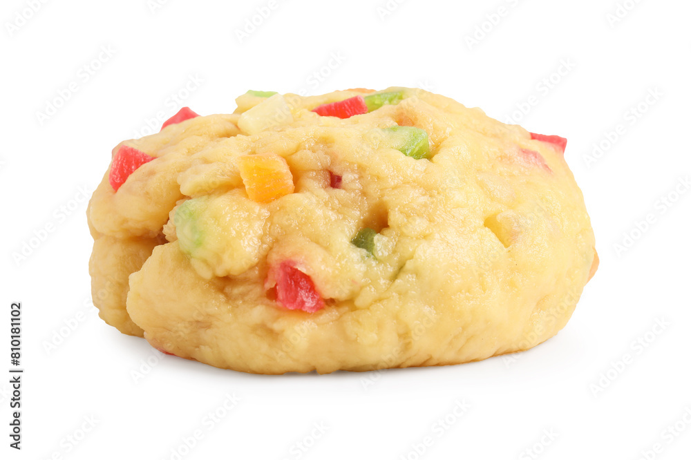 Raw dough with candied fruits isolated on white Raw dough with candied fruits isolated on white