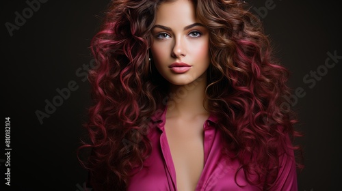 Woman With Long, Curly Hair and Blue Eyes