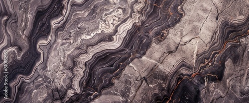 Luxurious and opulent grey marble texture with white lines and golden accents in a panoramic view, perfect for elegant backgrounds and high-resolution wallpapers