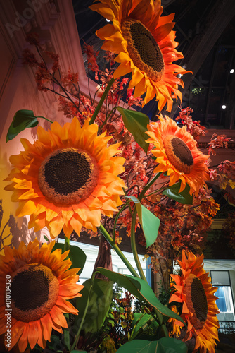 Photography A vibrant display of artificial sunflowers and other florals in an elaborate indoor setting in Las Vegas